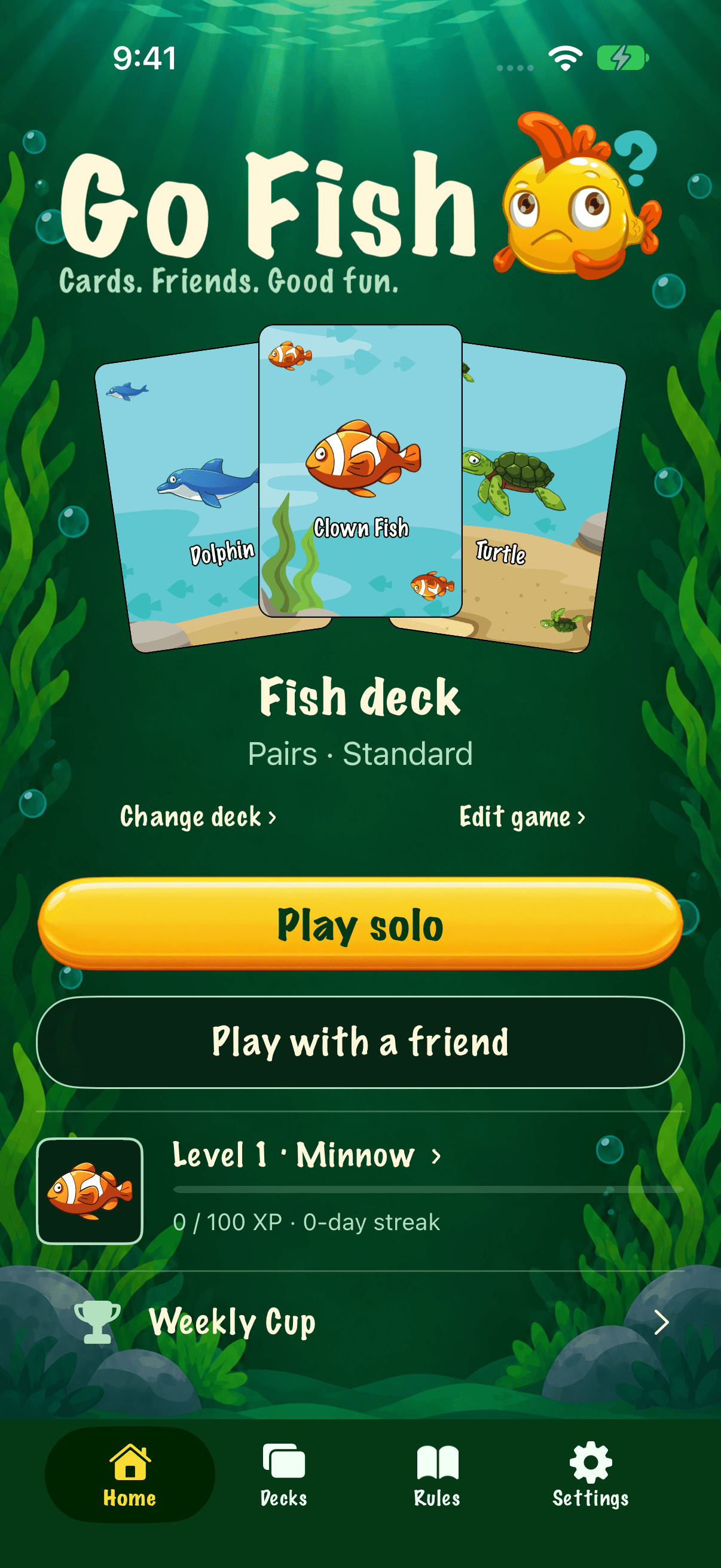 Actual Go Fish home screen